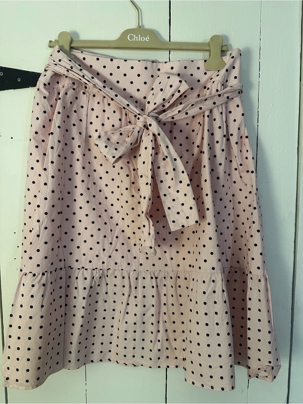 J Crew Pink Polka Dot Tie-Waist Skirt Cotton